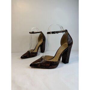 Aldo Nicholes Womens Size 7 Brown Snake Skin Print Block Heel Mary Jane Pumps